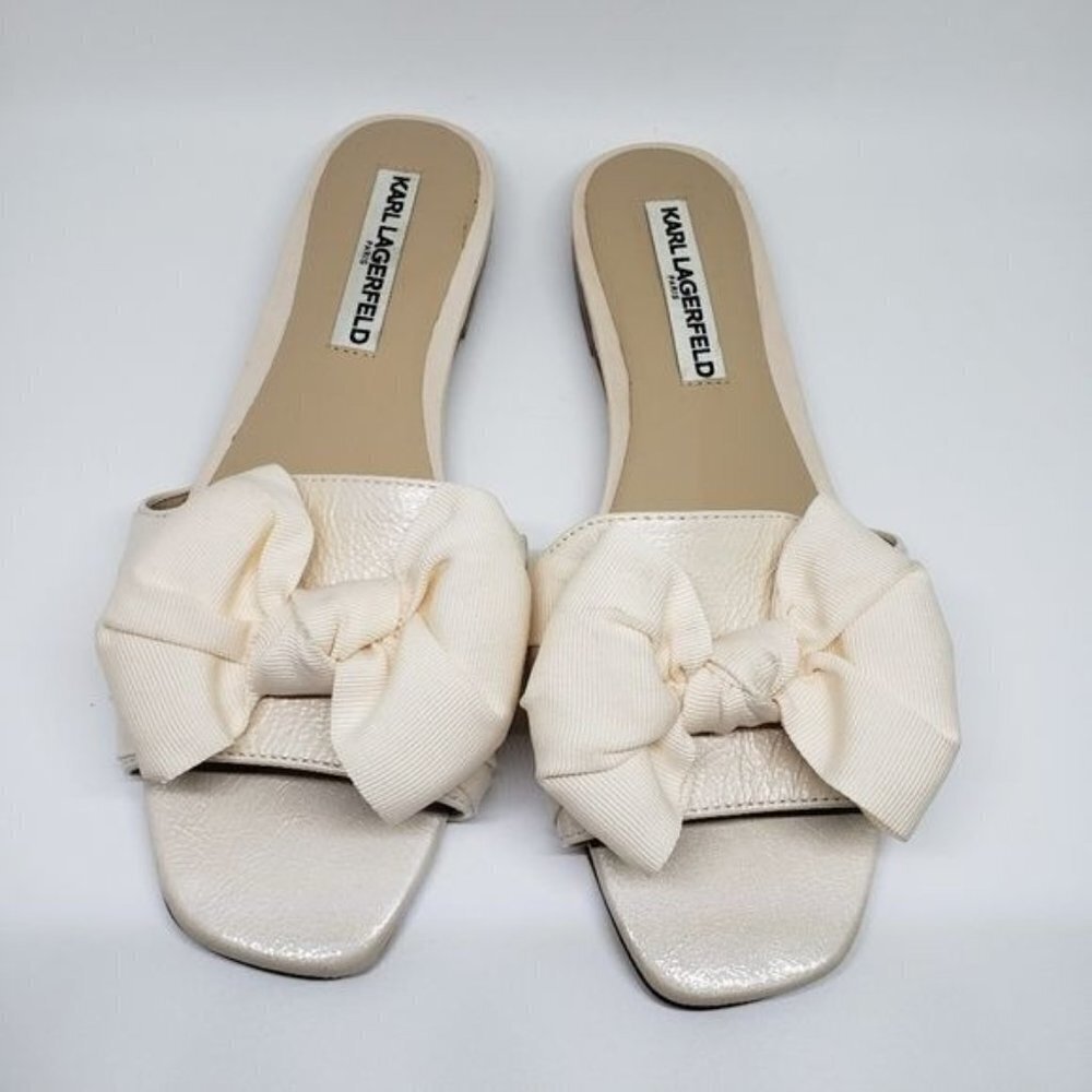 Karl Lagerfeld Rosie Bow Leather Slides Sandals  Size 7.5 M
